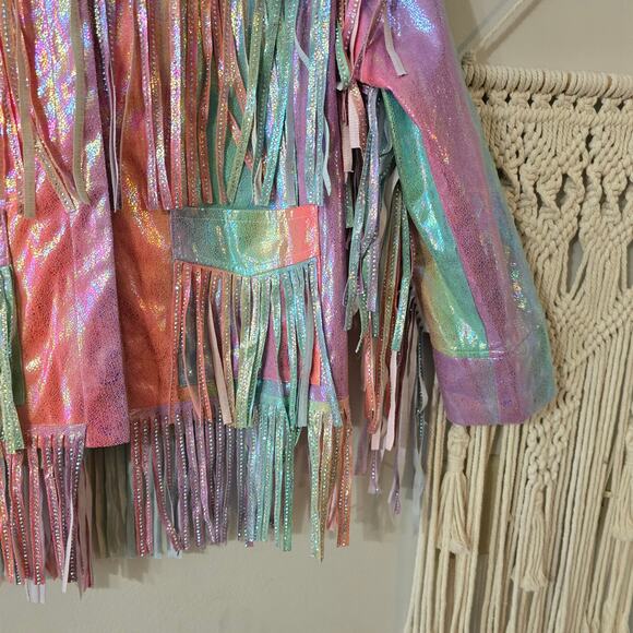 Queen of Sparkles Rainbow Fringe Blazer Cowgirl Festival Sparkles Size S Small - Picture 4 of 13